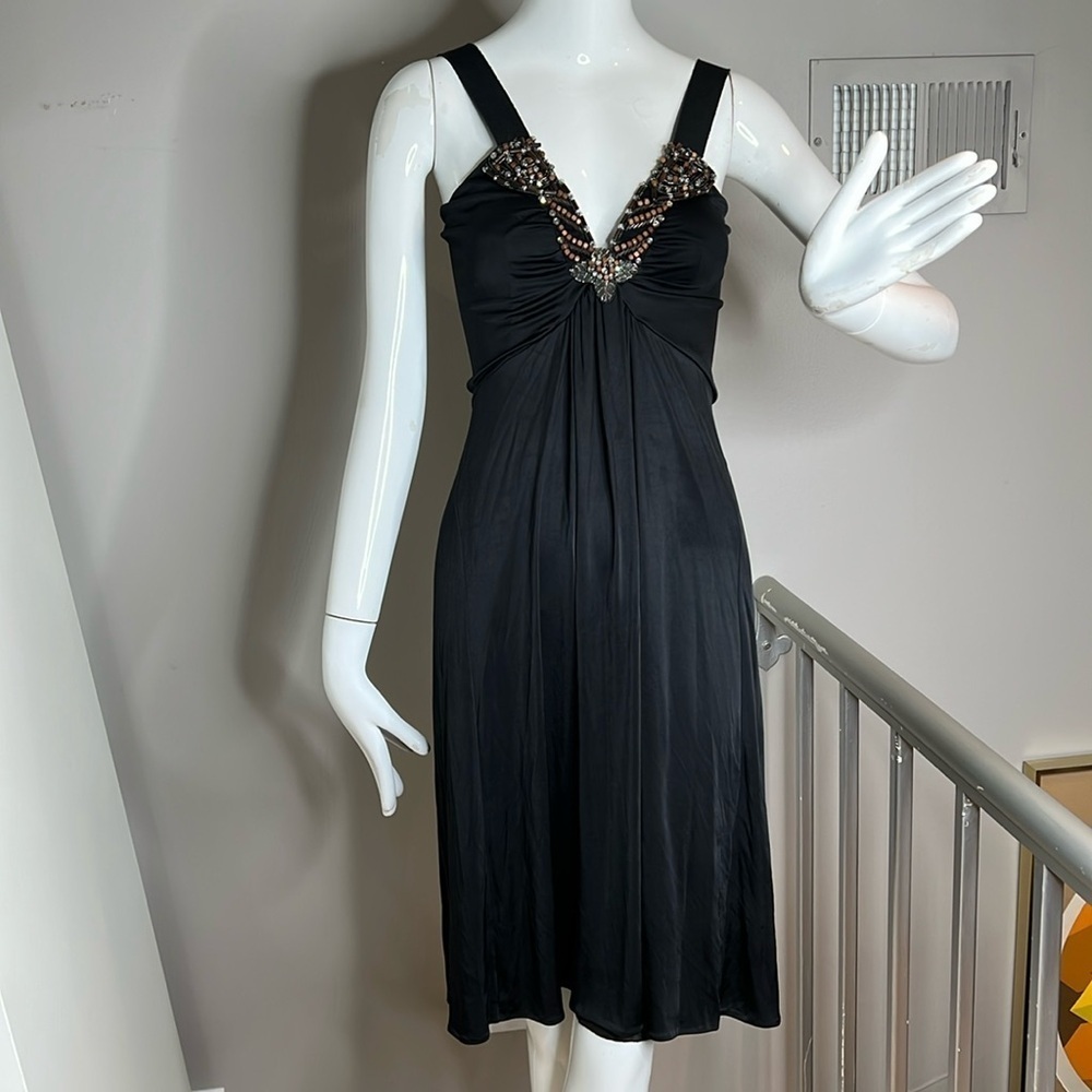 Alberta Ferretti Sz 4 Rayon Beaded Strap Dress